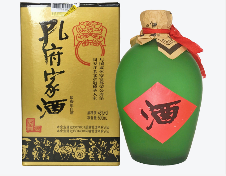 孔府家酒 孔府家绿蒙砂45度浓香型白酒 500ml粮食酒 整箱6瓶