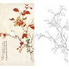 俞致贞竖幅工笔花鸟白描底稿-红叶-JV34 商品缩略图0