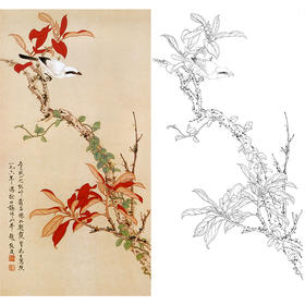 俞致贞竖幅工笔花鸟白描底稿-《青城红叶》-多种白描尺寸可选-JV38