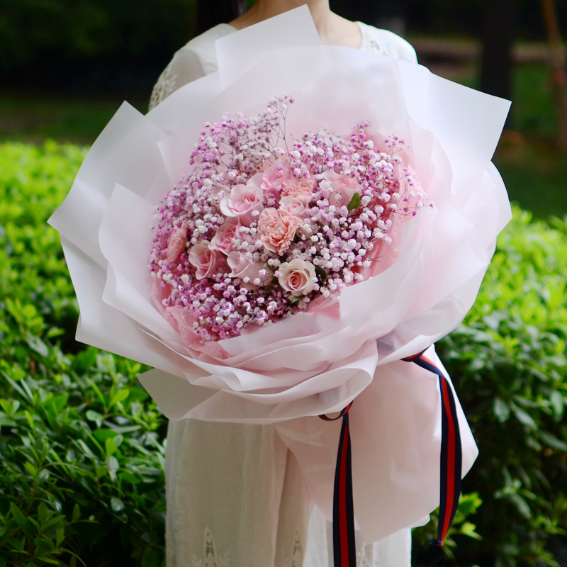 青春跃动-彩色满天星康乃馨玫瑰混搭花束送老婆妈妈老师节日祝福教师