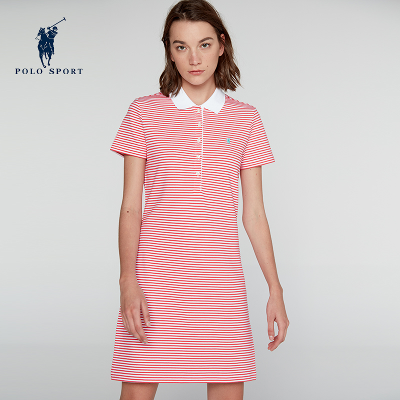 polo sport 保罗2018女装新品春夏polo领条纹连衣裙中