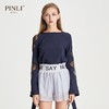 PINLI品立夏季新款女装条纹贴布绣蕾丝长袖衬衫潮A182313114 商品缩略图2