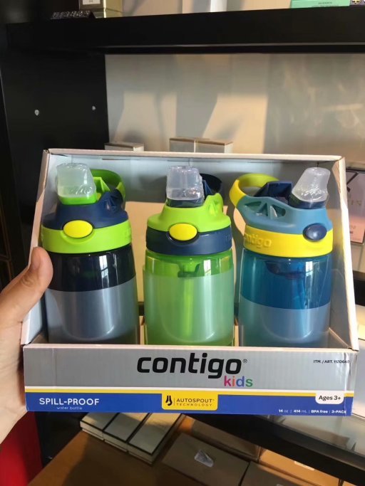 contigo 美国康迪克水杯儿童吸管杯便携密封防漏414ml *3个装 男孩款