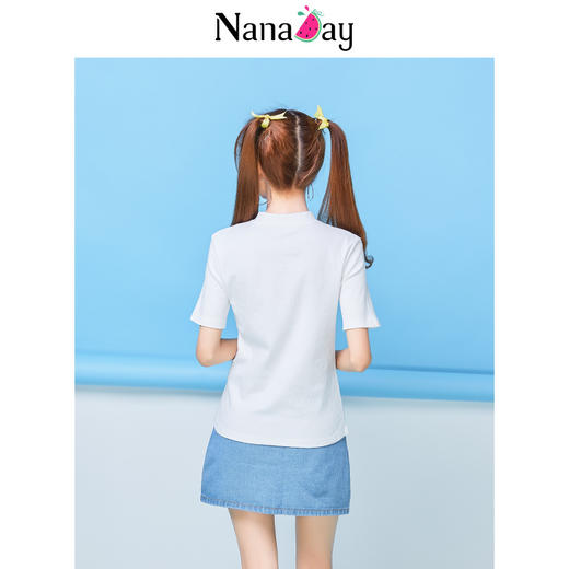 娜娜日记2018夏装新款女装韩版粉色拉链修身短袖半高领T恤上衣NL8098 商品图4