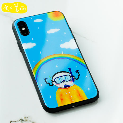 【文怡之选】原创卡通钢化玻璃全包手机壳IPhone彩虹雨 商品图1