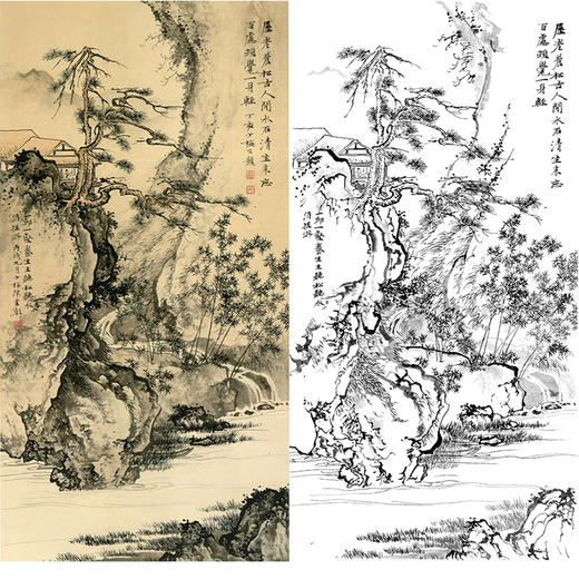 陈少梅竖幅工笔山水白描底稿-《听松听泉图》-多种白描尺寸可选-CR44 商品图0