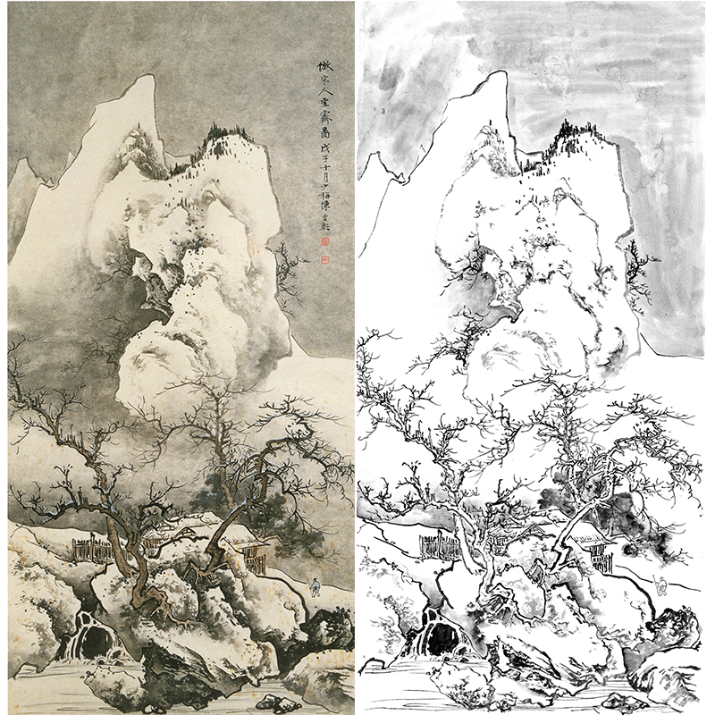 陈少梅竖幅山水白描底稿-cr38
