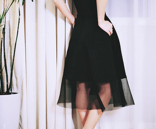 AtelierMissLu / Xaviera 黑色拼纱A字裙 商品图5