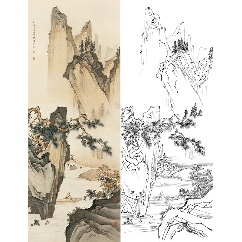 陈少梅竖幅山水白描底稿-cr39