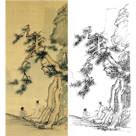 陈少梅竖幅工笔山水人物松树高士白描底稿-《松下问童子》-多种白描尺寸可选-CR41 商品图0