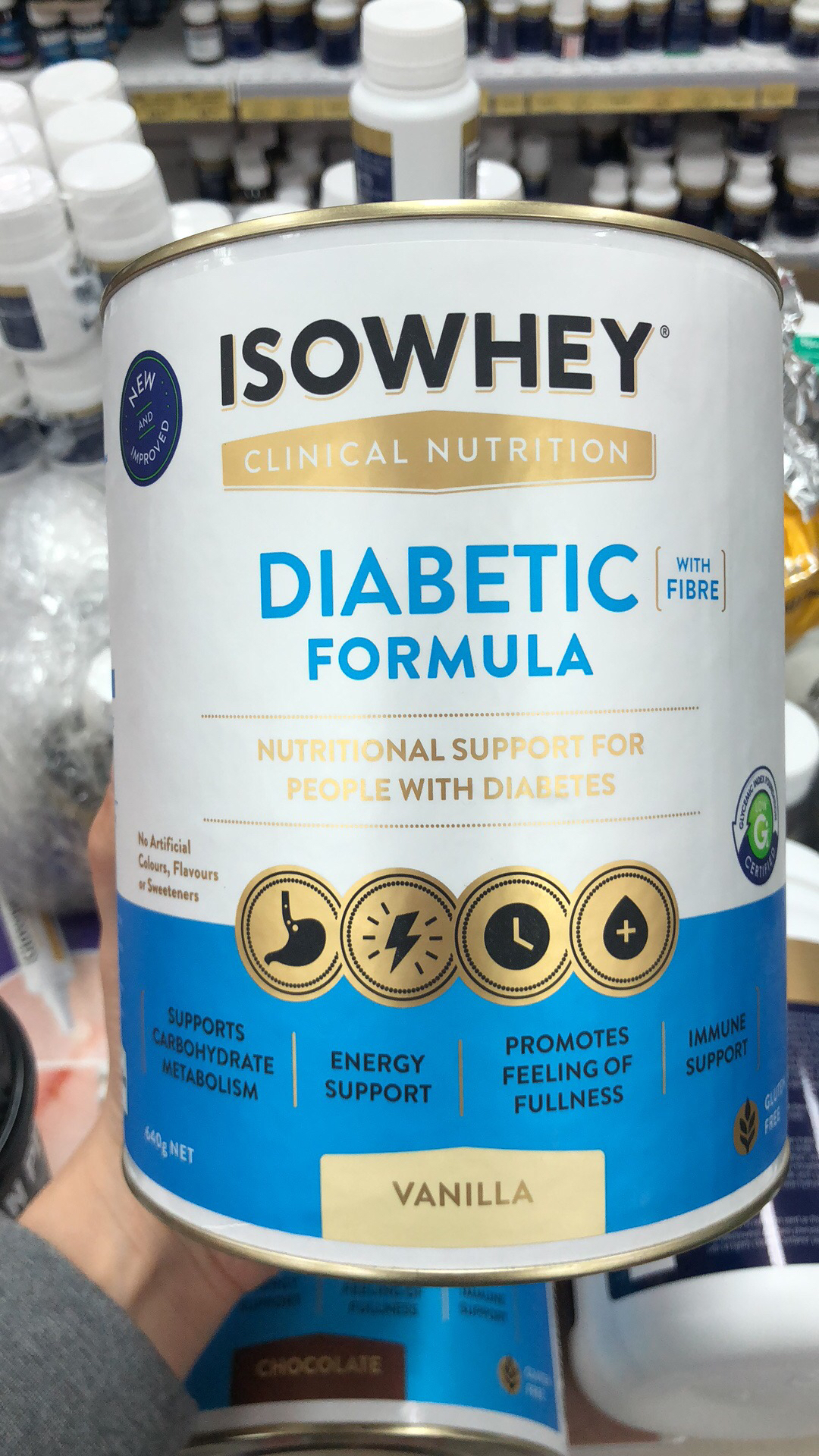 直邮isowhey 糖尿病专用营养粉 混合牛奶服用 含丰富纤维 640g 两个