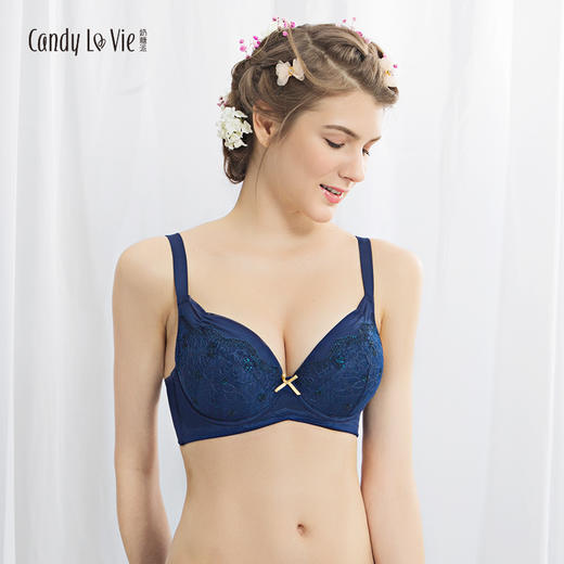 奶糖派暗香午夜蓝 精致刺绣大胸内衣 商品图0