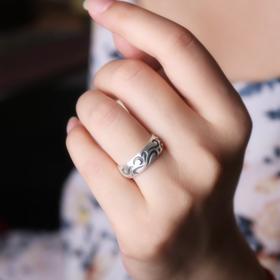 【戒指】S990足银戒指 民族风男女款泰银复古哑光磨砂祥云纹宽边戒指