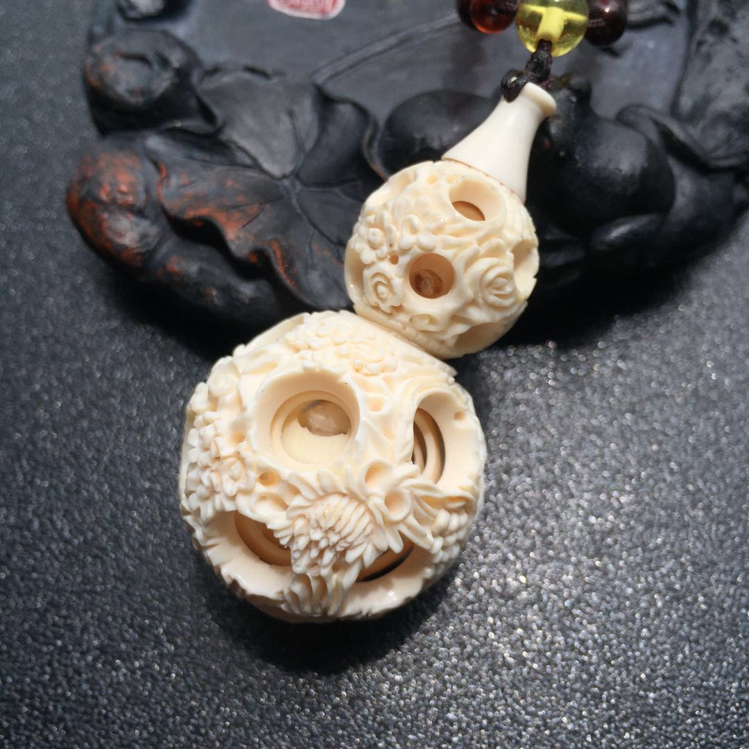 【48847】猛犸象牙玲珑鬼工珠葫芦吊坠