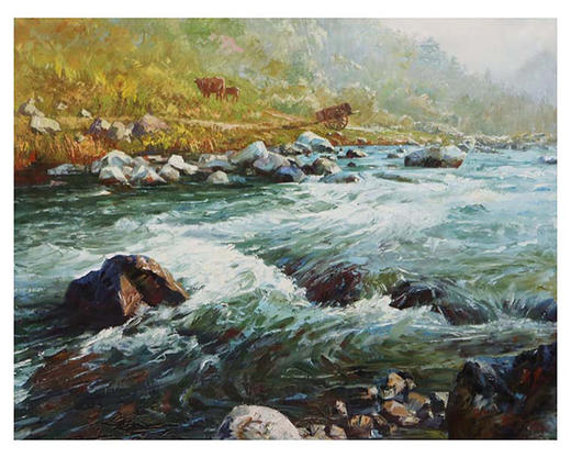 一级艺术家-金光男-风景油画《故乡的小溪》 办公室 卧室  客厅  餐厅  玄关 商品图1
