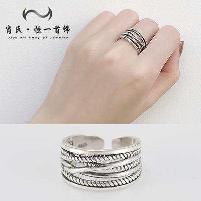 【戒指】多层缠绕戒指韩版泰银纯银戒指开口麻花复古指环925银戒子 商品图1