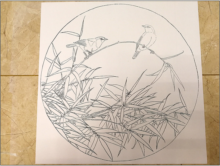 ts24 工笔画团扇白描底稿 国画花鸟临摹勾线实物打印