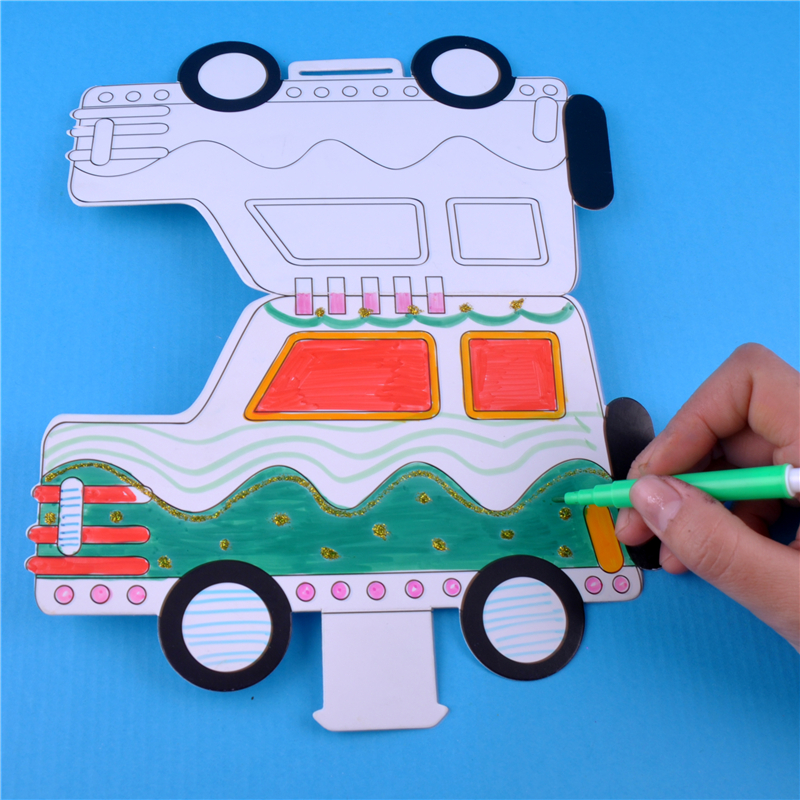 路面上的交通 幼儿园课堂手工diy涂色小汽车创意手工
