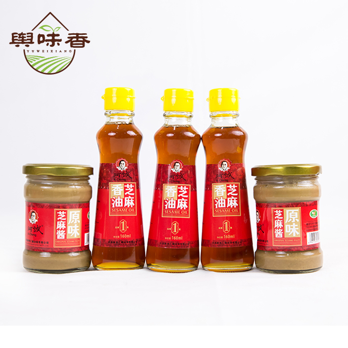 阿诚红色一品礼盒 香芝麻油160ml*3 原味芝麻酱200g*2