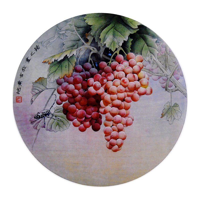 ts75高清工笔画葡萄团扇白描底稿国画花鸟小品临摹素材勾线打印稿