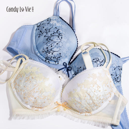 弥生低鸡心刺绣款俏皮撞色大罩杯内衣 商品图0