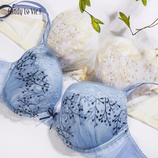 弥生低鸡心刺绣款俏皮撞色大罩杯内衣 商品图1