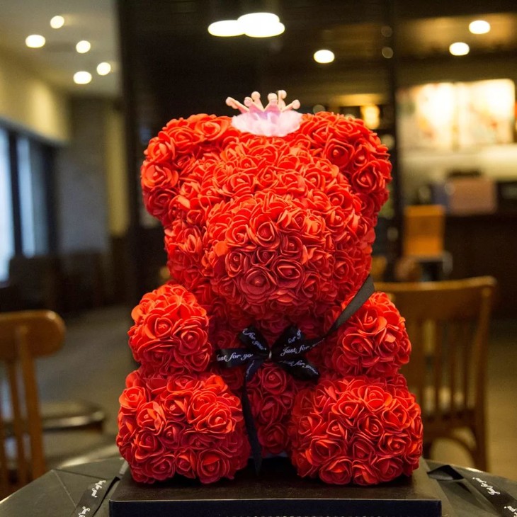 七夕情人节高b格 永生花(玫瑰香皂花)皇冠小熊公仔