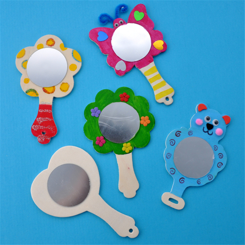 幼儿园课堂手工diy创意手工,白坯木质镜子材料包