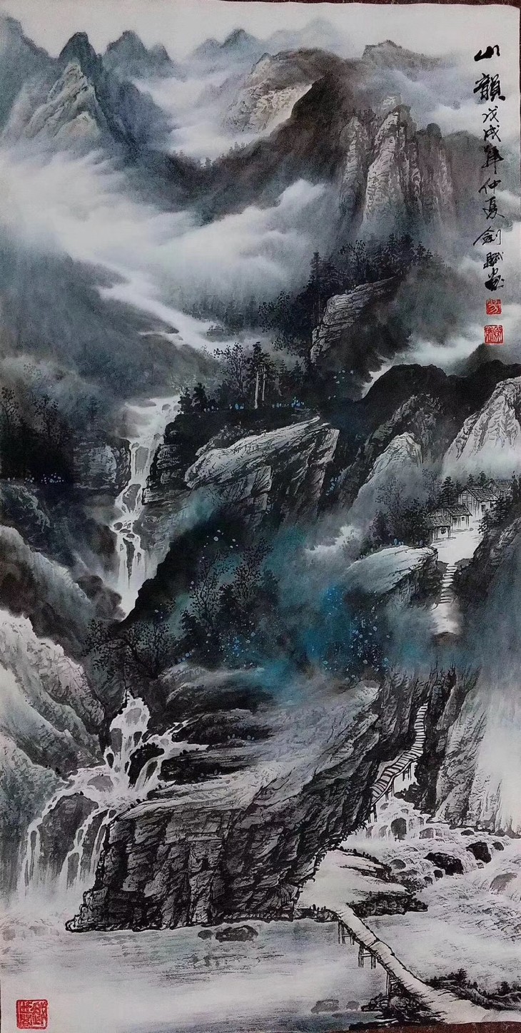 易剑赋老师彩墨山水作品,136x68cm
