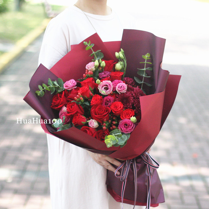 醉酒探戈丨19朵/33朵 红玫瑰红蔷薇混合花束