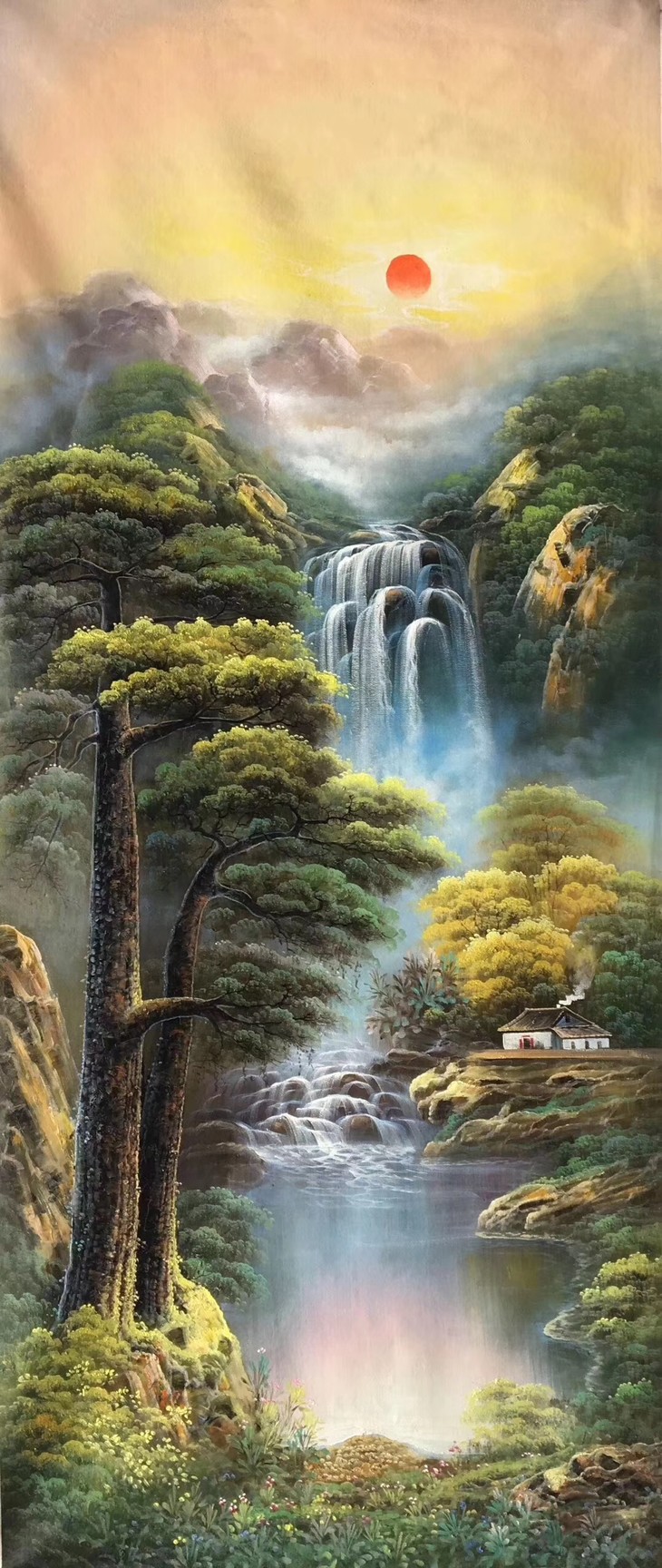 精品油画:财运亨通聚宝盆 尺寸:竖幅80×190cm