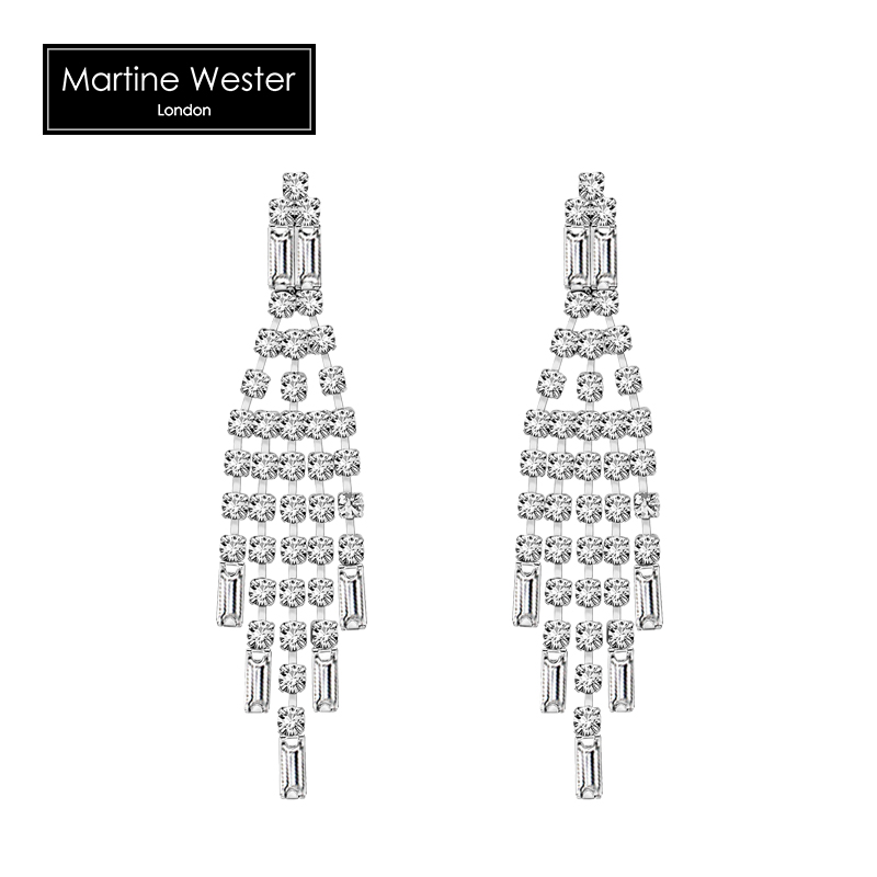 martine wester 镀白金维多利亚瀑布水晶吊坠耳饰