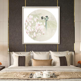 李甲明-真迹-工笔花鸟画《玉兰绶带》 卧室 客厅