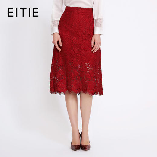 EITIE爱特爱女装早秋中长款包臀蕾丝A字裙半身裙半裙裙装C1806122 商品图0