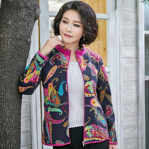 迪葵纳妈妈装秋装新款中老年女装上衣中年女加绒外套FQ7756莜0807 商品图2