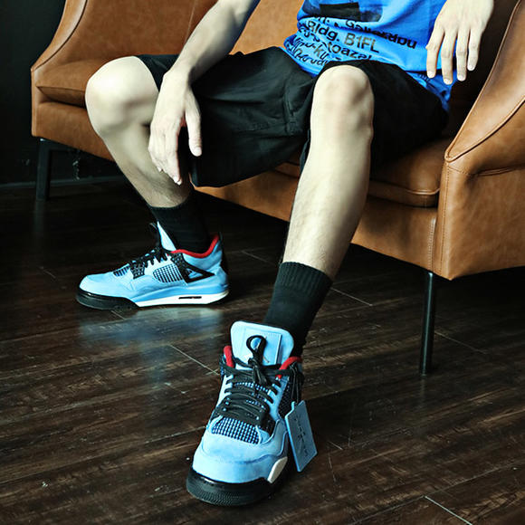 aj4scott,aj4细节 air jordan 4 x travis scott cactus aj4 蓝麂皮联名