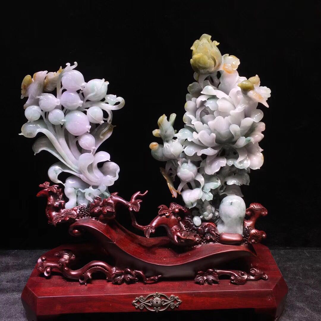 【60920】翡翠"花开富贵"精品摆件