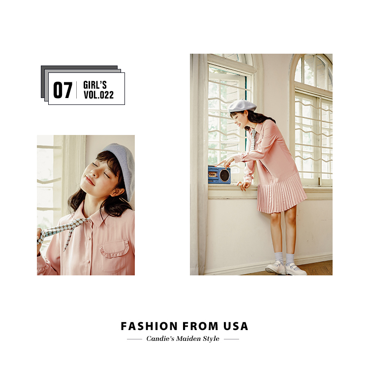 韩版长袖春装百褶2018新款时尚学生领带粉色