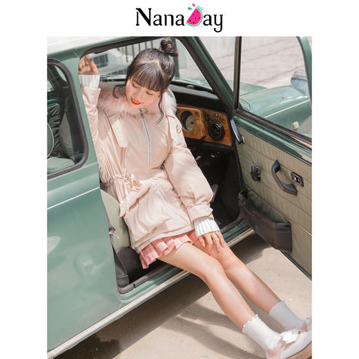 娜娜日记2018冬装新款女装浅杏色韩版连帽毛领宽松短款羽绒服女琮 商品图1