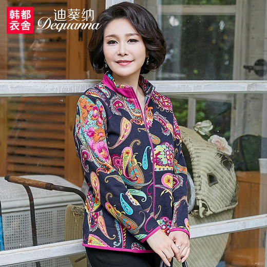 迪葵纳妈妈装秋装新款中老年女装上衣中年女加绒外套FQ7756莜0807 商品图0