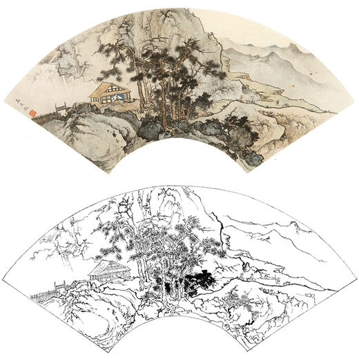 孙天牧工笔山水人物扇面小品白描底稿-《开轩卧闲敞》-多种白描尺寸可选-ST19 商品图0