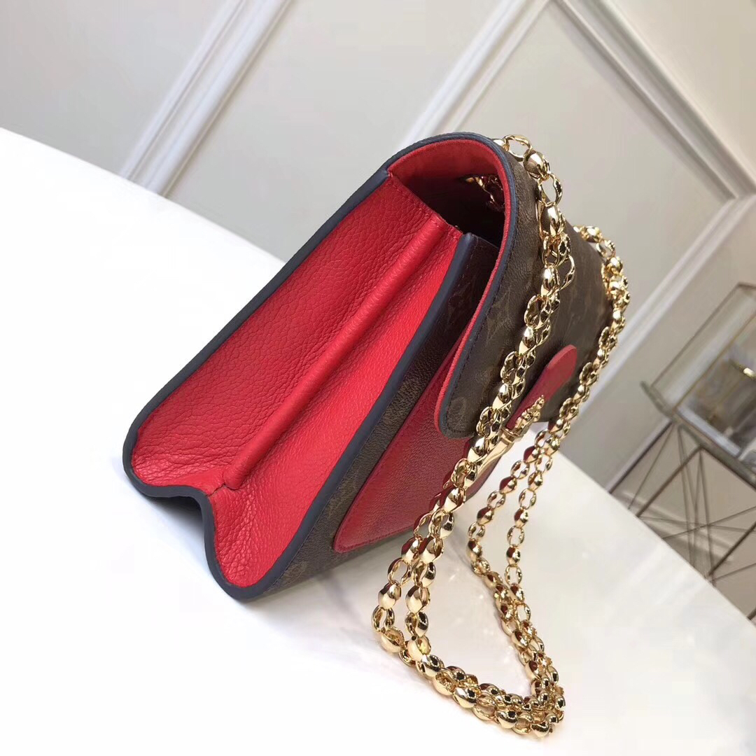 lv 正品品质 m41730 樱桃红 拼色链条邮差包