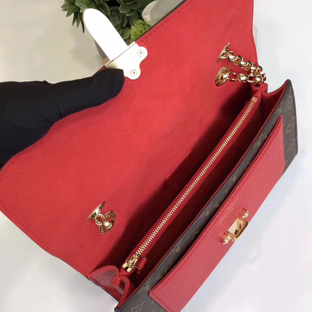 lv 正品品质 m41730 樱桃红 拼色链条邮差包