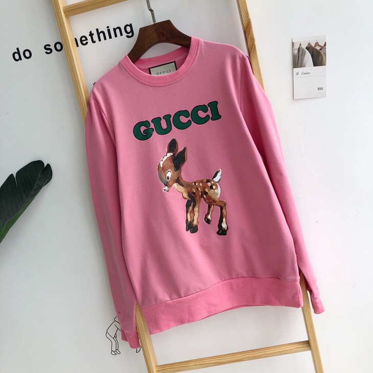 Gucci粉色小鹿情侣卫衣