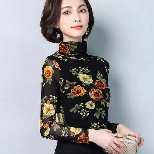 KQL-9358新款印花弹力修身长袖T恤 商品图0