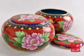 围棋工艺品 大红景泰蓝围棋罐  （盒）一对