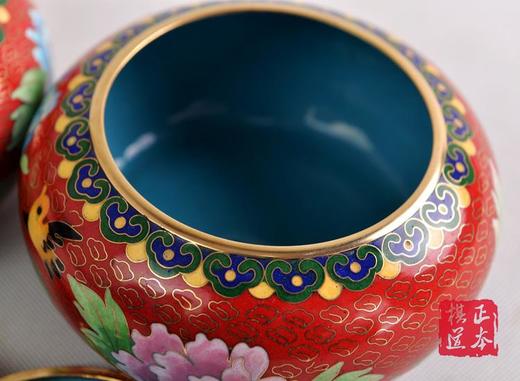围棋工艺品 大红景泰蓝围棋罐  （盒）一对 商品图3