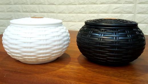 黑白色仿竹编带扣空围棋罐 一对！ 商品图2