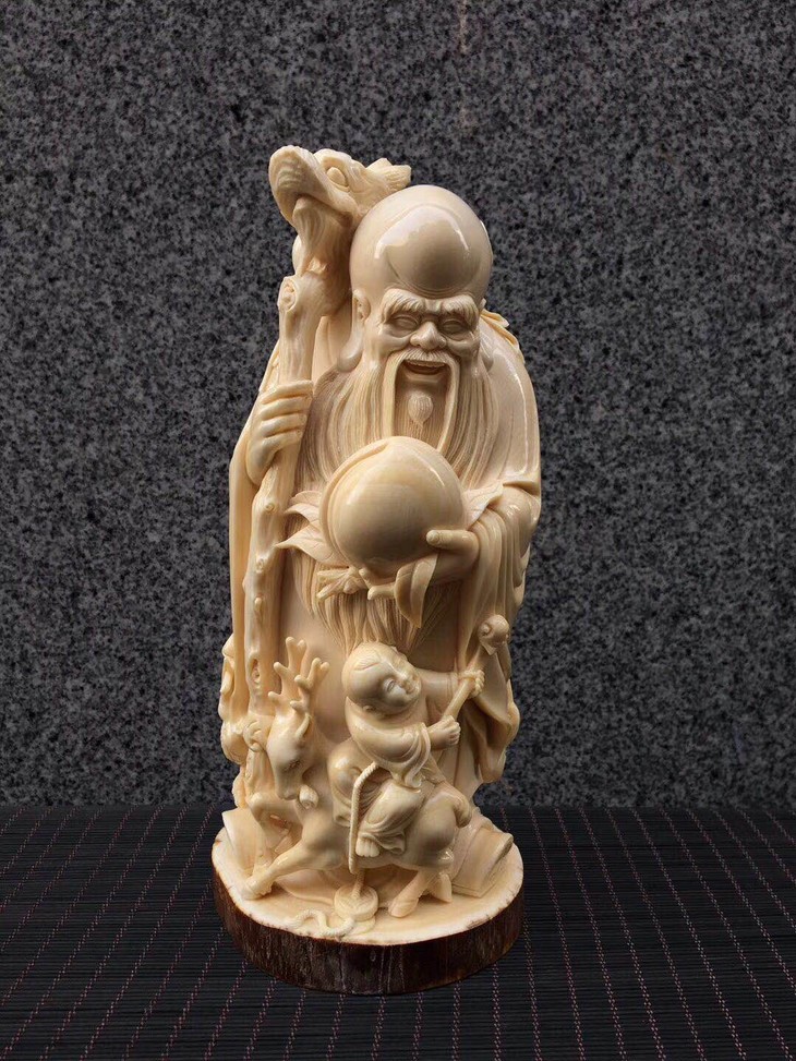 【49735】猛犸象牙牙雕大师精雕寿星公摆件