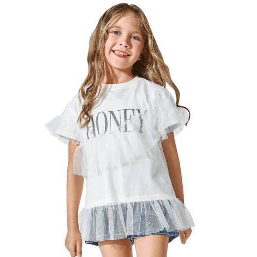 honeypig童装2018夏装新款网纱可爱淑女短袖女童T恤HPB7394堇 商品图4